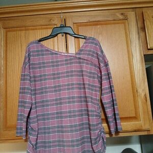 Plaid Women's Top - Purple and Gray CATO Shirt Size XLG.